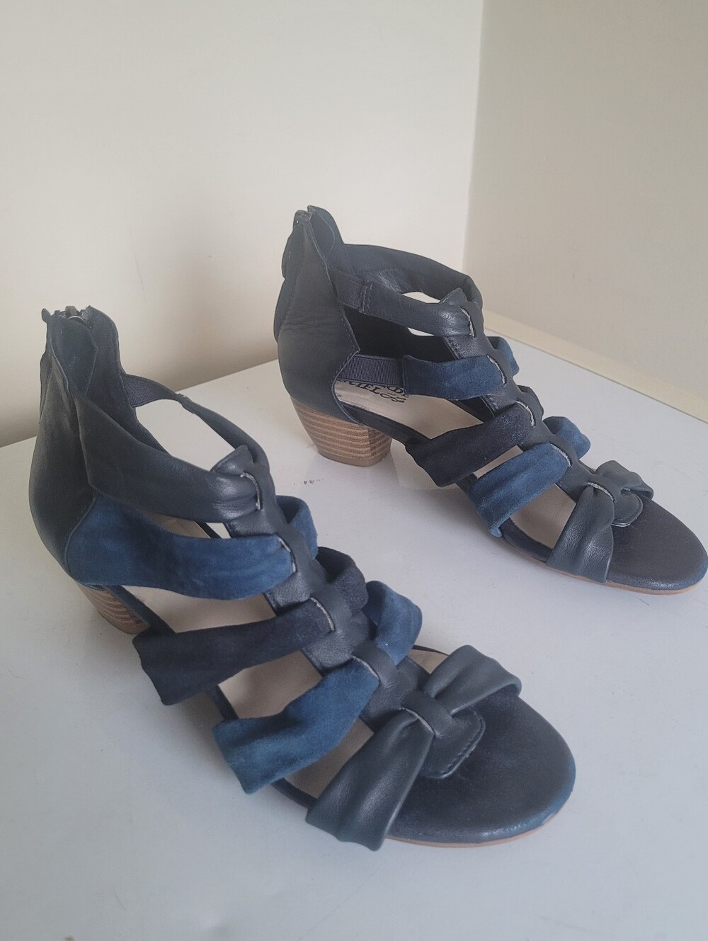 Navy Strappy Block Heel Sandals